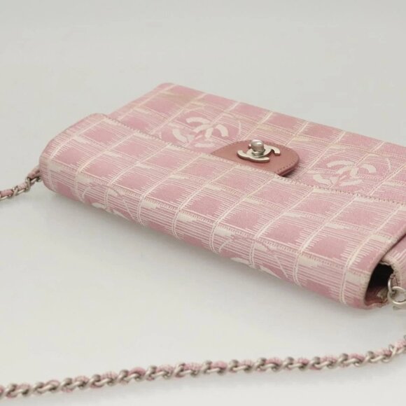 CHANEL New Travel line Choco Bar Chain Shoulder Bag Nylon Pink CC Auth 121966 - Picture 5 of 16
